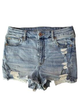 American Eagle Curvy Hi Rise Shorts Distressed Eyelet Embroidered Pockets Sz 10